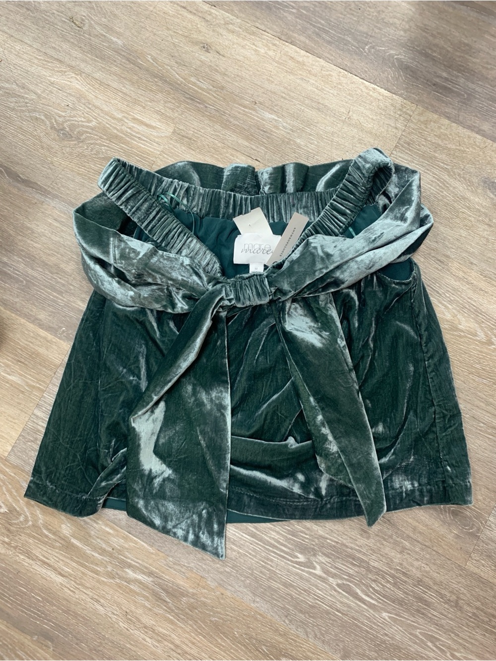 Mare Mare Anthropologie Velvet Green Off-The-Shoulder Bow Top NWT